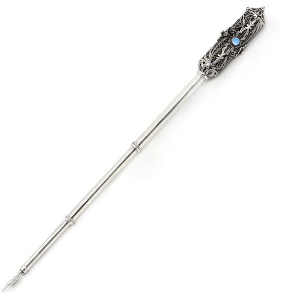 Torah Pointer with Rich, Detailed Filigree and Gemstone Setting