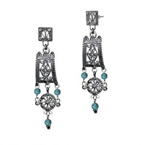 עגילים בעיצוב תימני עתיק עם מדליון בטכניקת פיליגרן עבודת יד