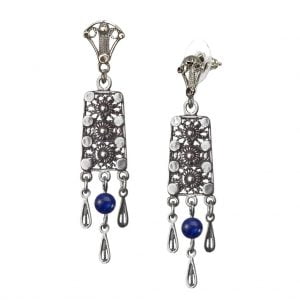 עגילי כסף בעיצוב פיליגרן תימני עם תליונים עדינים