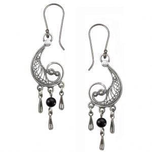 עגילי כסף בעיצוב ספירלה עם עיטורי פיליגרן בעבודת יד