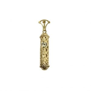 Handmade Filigree Mezuzah Pendant Amulet with Shin and Hai