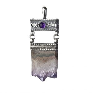 Raw Amethyst Pendant with Double-Bar Filigree Design