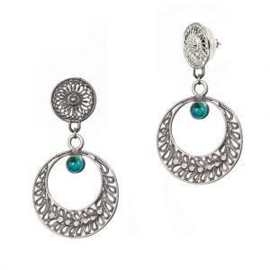 עגילי ירח עם דוגמה בוטנית בטכניקת פיליגרן תימני עבודת יד