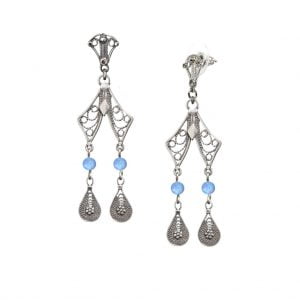 עגילי פיליגרן ארוכים עבודת יד עם תליונים מעוטרים