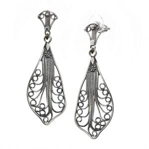 עגילי עלה מעוצבים בעבודת יד בטכניקת פיליגרן תימני