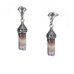 עגילי אמטיסט עם קישוט בעיצוב פיליגרן ואלמנטים תימניים מסורתיים