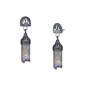 עגילי אמטיסט עם חלק עליון בעיצוב פיליגרן תימני עבודת יד