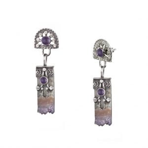 עגילי אמטיסט מעוטרים בטכניקת פיליגרן עבודת יד