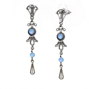 עגילי כסף בעיצוב בוטני עבודת יד משובצים אבני חן