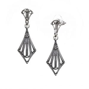 עגילי כסף בצורת מניפה עם אלמנטים תימניים מסורתיים