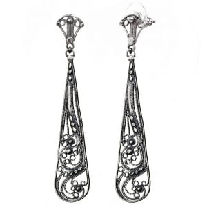 עגילים ארוכים בצורת טיפה בטכניקת פיליגרן