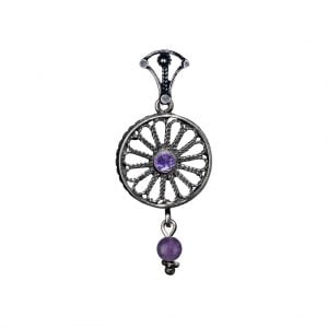 תליון בצורת פרח בטכניקת פיליגרן עבודת יד משובץ אבן חן 